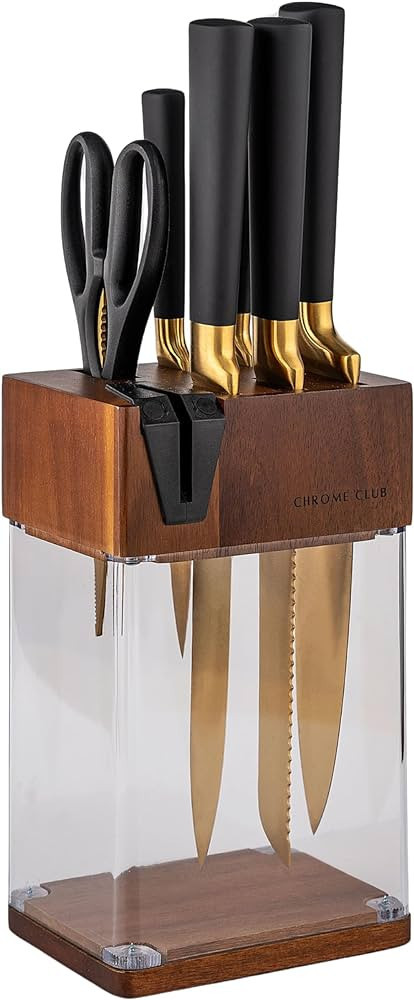 Stainless Steel Black and Gold Knife Set with Block - 7 Piece Gold Kitchen Knife Set with Durable... | Amazon (US)