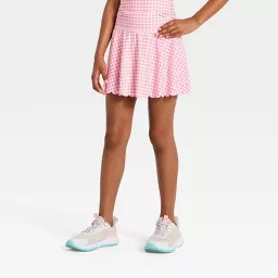 Girls' Active Scallop Skort - All In Motion™ Pink Gingham L | Target
