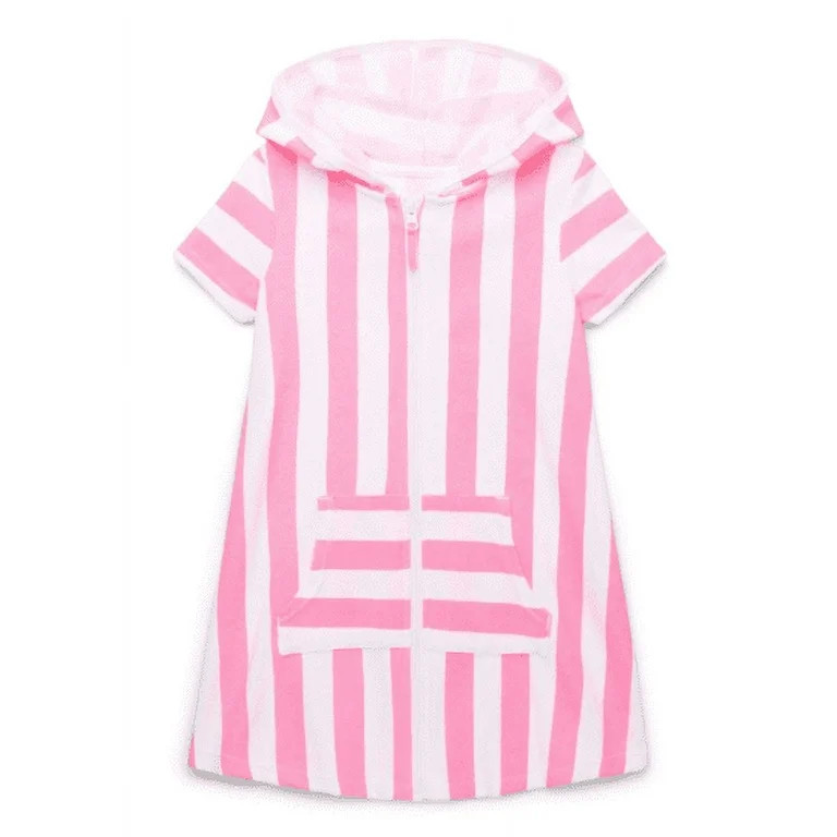 Wonder Nation Girls Terry Toweling Hooded Zip Swimsuit Coverup Dress with UPF50+, Sizes 4-18 - Wa... | Walmart (US)