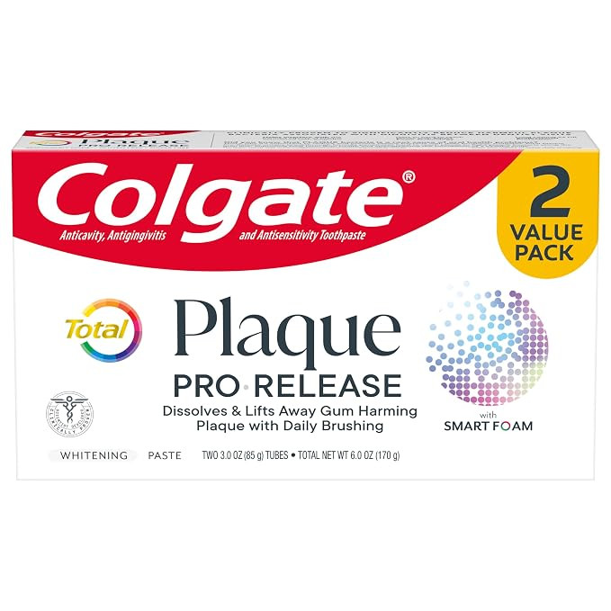Colgate Total Plaque Pro Release Whitening Toothpaste, 2 Pack, 3.0 Oz Tubes | Amazon (US)