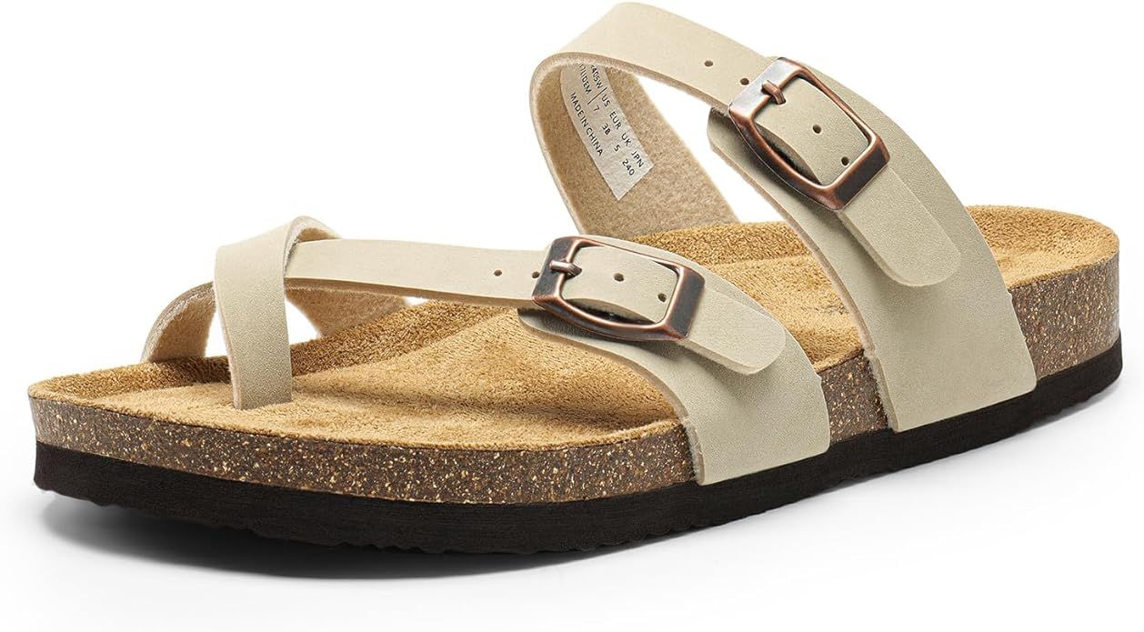 DREAM PAIRS Women's Thong Slide Sandals with Cork Footbed Open Toe Adjustable Slip On Slippers Co... | Amazon (US)