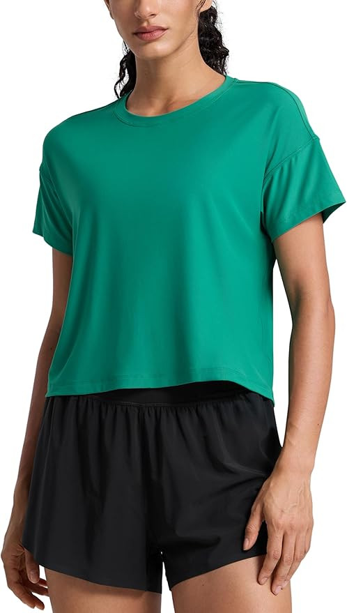 CRZ YOGA Cloudweight High Neck Workout Tops for Women Basic Athletic Lightweight Short Sleeve Shi... | Amazon (US)