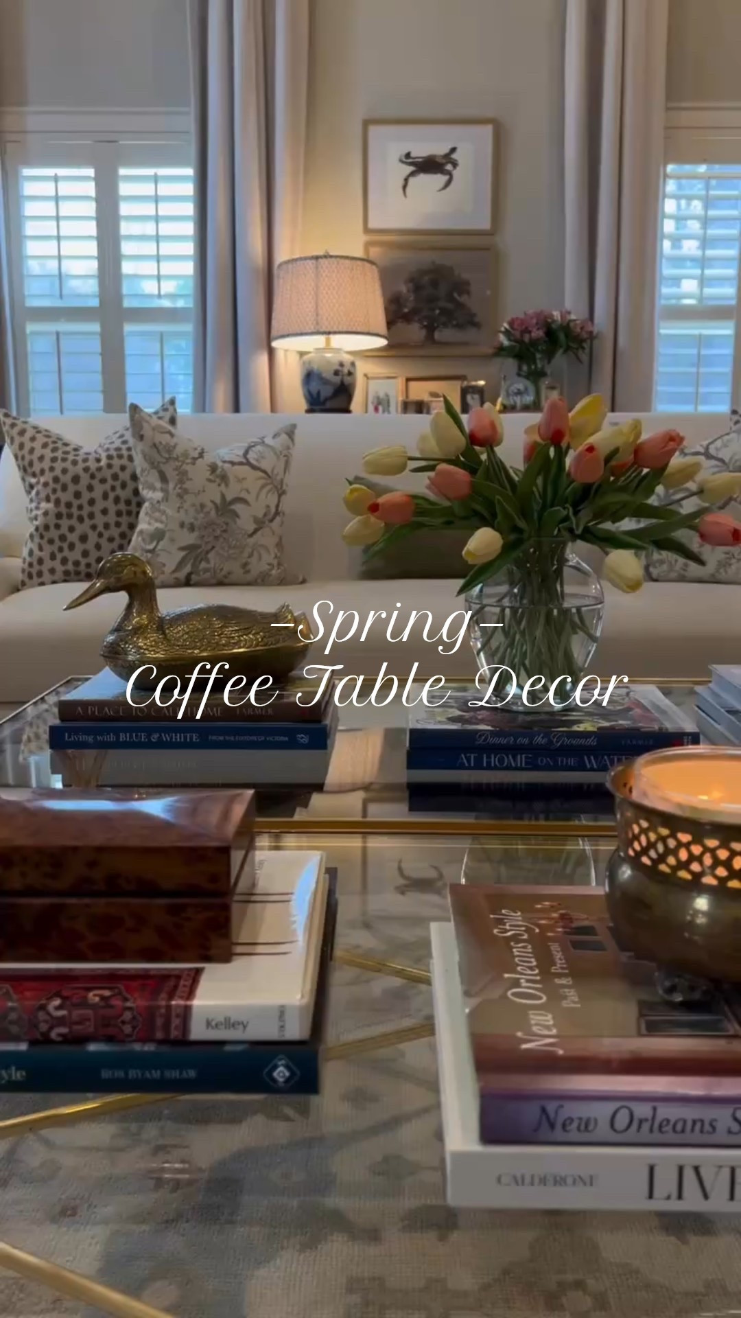 Spring coffee table decor brass accents realms ouch tulips grandmillennial coffee table finds 

#LTKHome
