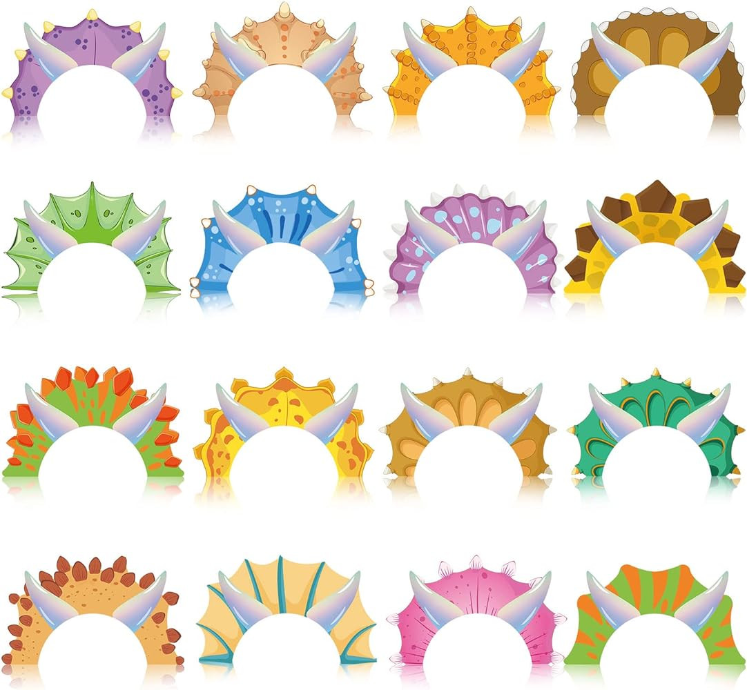 Sinmoe 32 Pcs Dinosaur Party Hats Dinosaur Birthday Party Supplies Paper Dino Hats Crown Tiara Di... | Amazon (US)