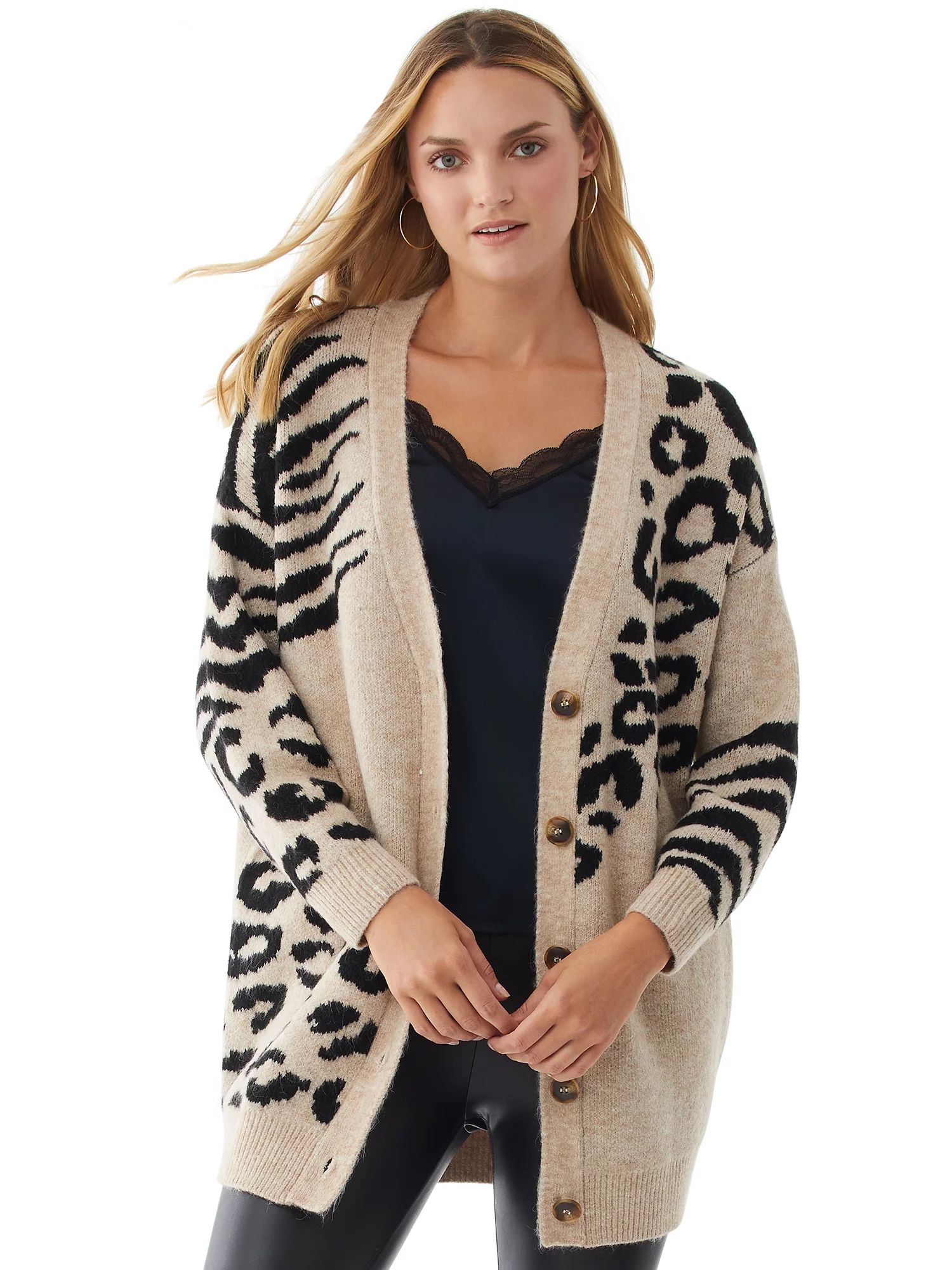 Scoop Women’s Oversized Animal Print Cardigan Sweater | Walmart (US)