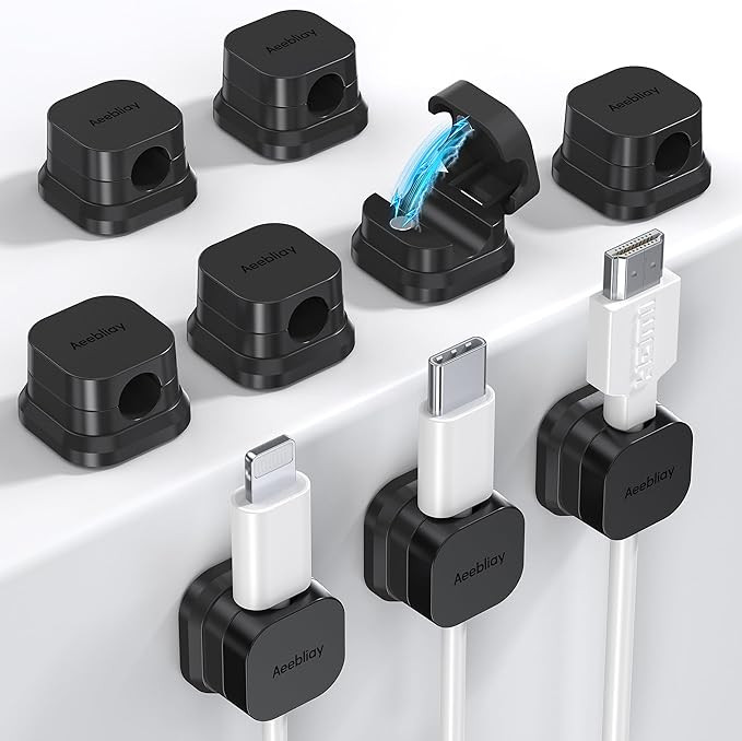 9 Pack Magnetic Cable Clips Cord Holder, Desk Cable Management Accessories, Cord Clips, Adhesive ... | Amazon (US)