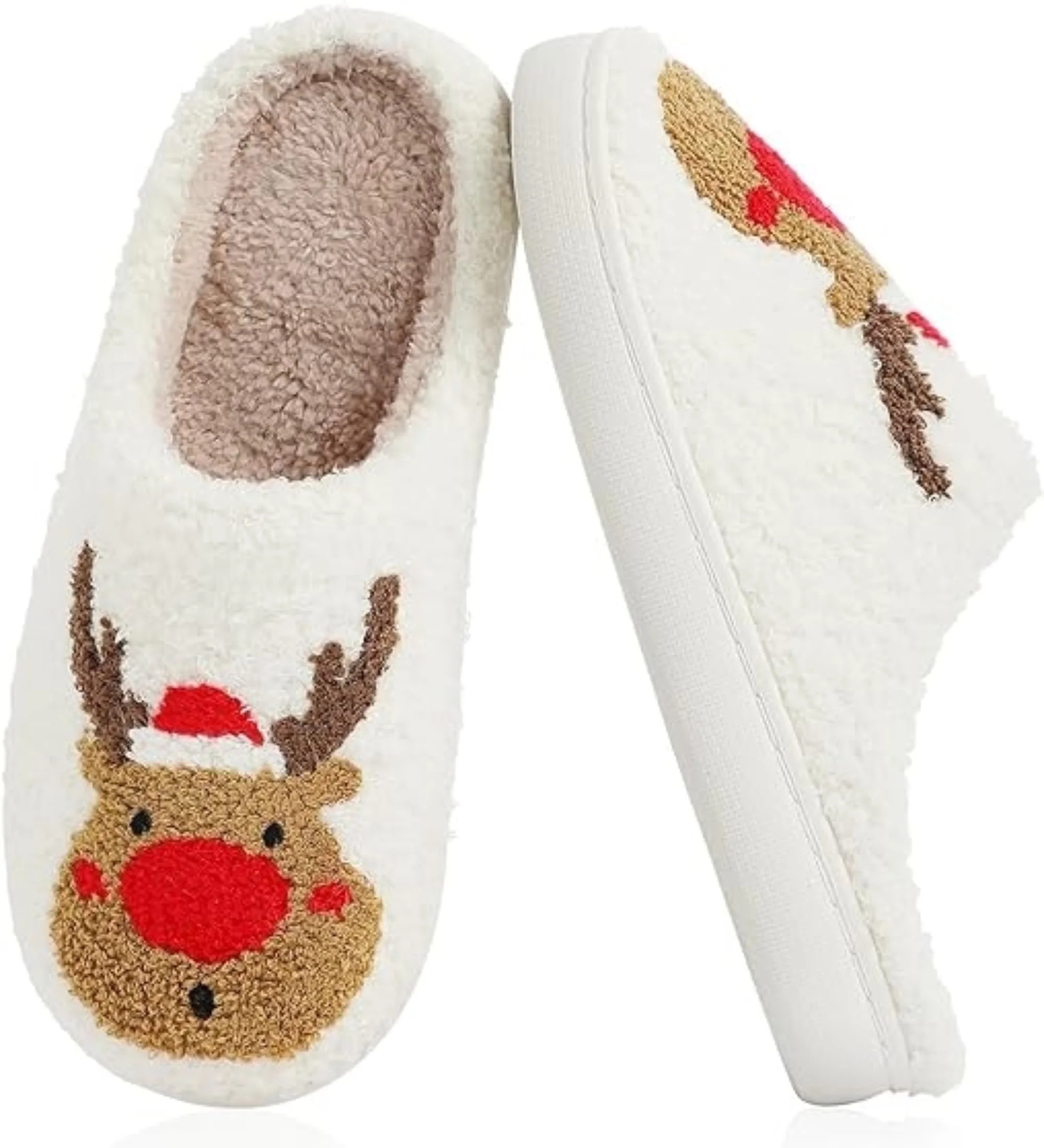 BERANMEY, Pantuflas de Renos de Navidad para Mujer, Pantuflas Cálidas de Papá Noel para Hombre,... | Walmart (US)