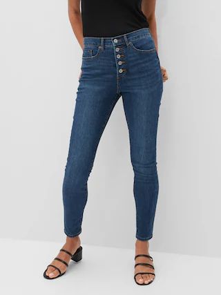 High-Rise Soft Touch Medium Wash Button-Fly Skinny Jean | Banana Republic Factory