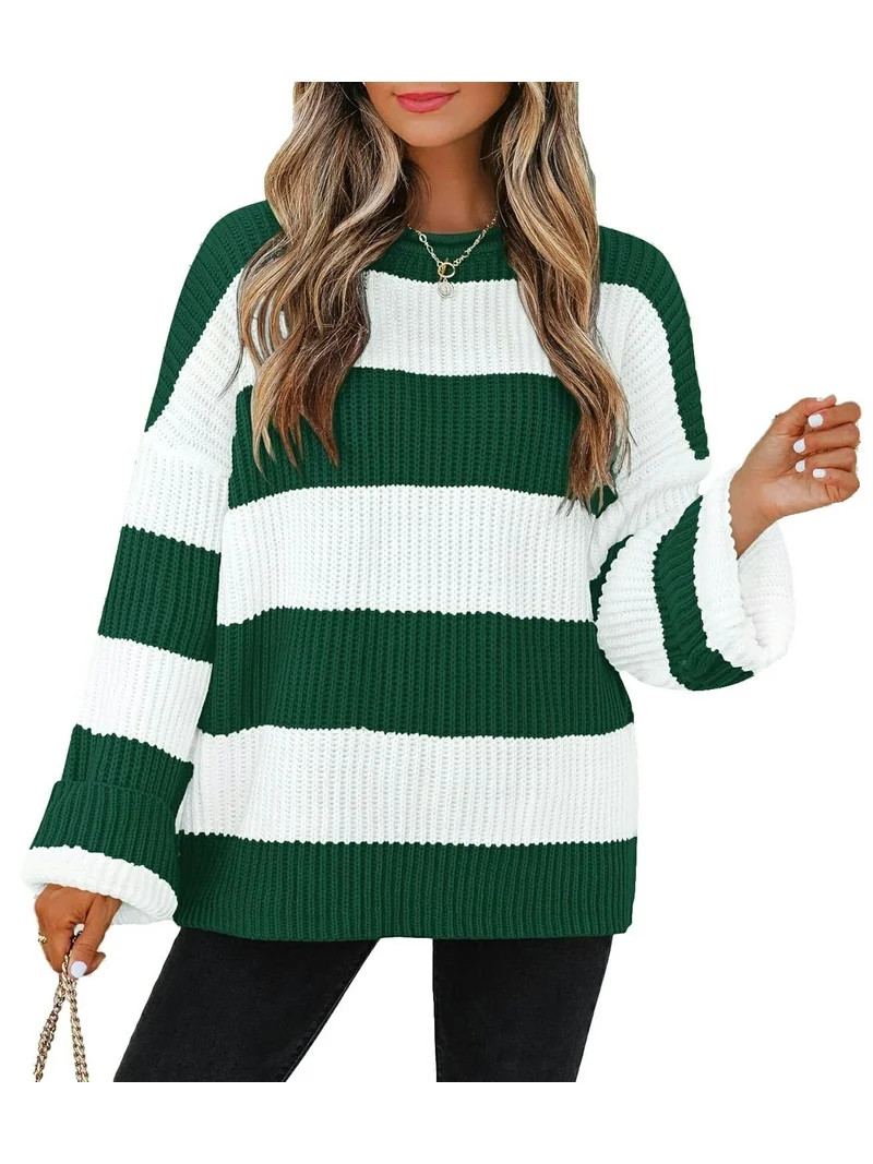 YOGAFOX Women Oversized Color Block Long Sleeve Pullover Sweater Forest Green XL | Walmart (US)