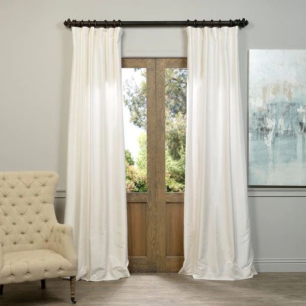 Exclusive Fabrics Off-white Vintage Faux Textured Dupioni Silk Curtain Panel | Bed Bath & Beyond