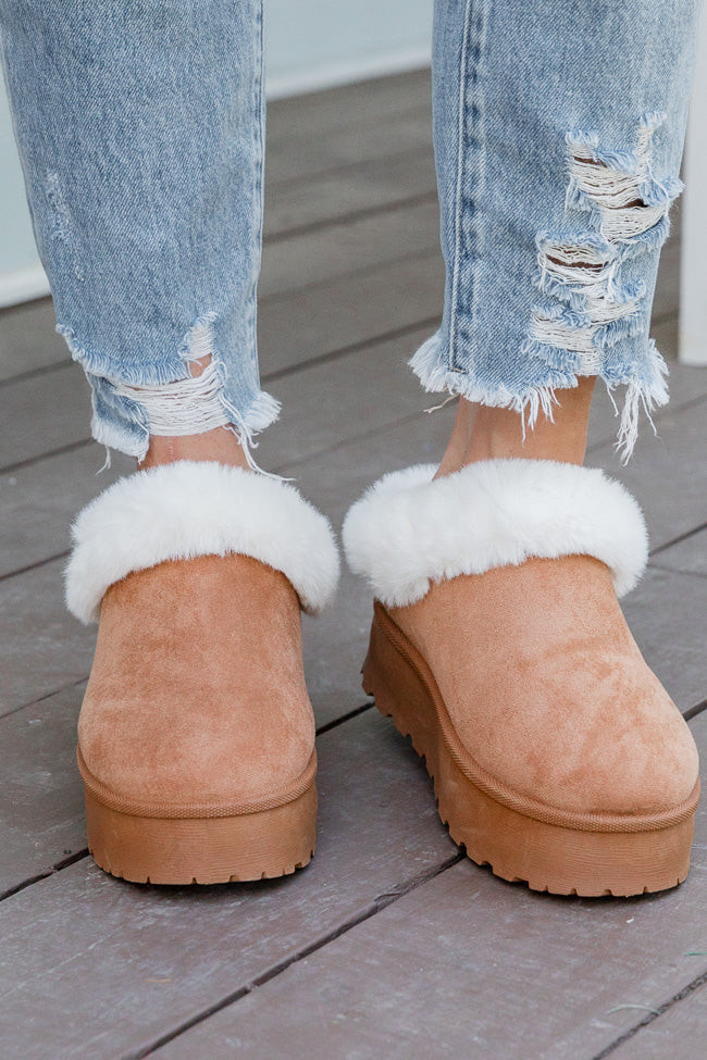 Rowe Tan Platform Fuzzy Slipper | Pink Lily