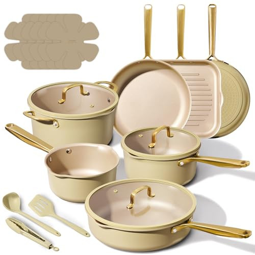 CAROTE 19Pcs Pots and Pans Set, Non Stick Induction Cookware Sets with Durable Cast Steel Handle, Oven-Safe Pots and Pans with Cooking Utensils, PFOS/PFOA Free, Dishwasher Safe, Aluminum | Amazon (US)