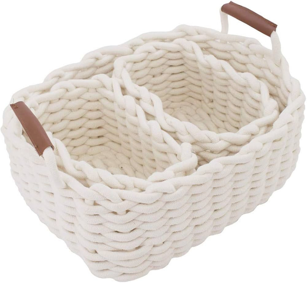 JJSQYLAN Cotton Rope Blanket Storage Basket for shelf,small decorative woven basket Organization ... | Amazon (US)