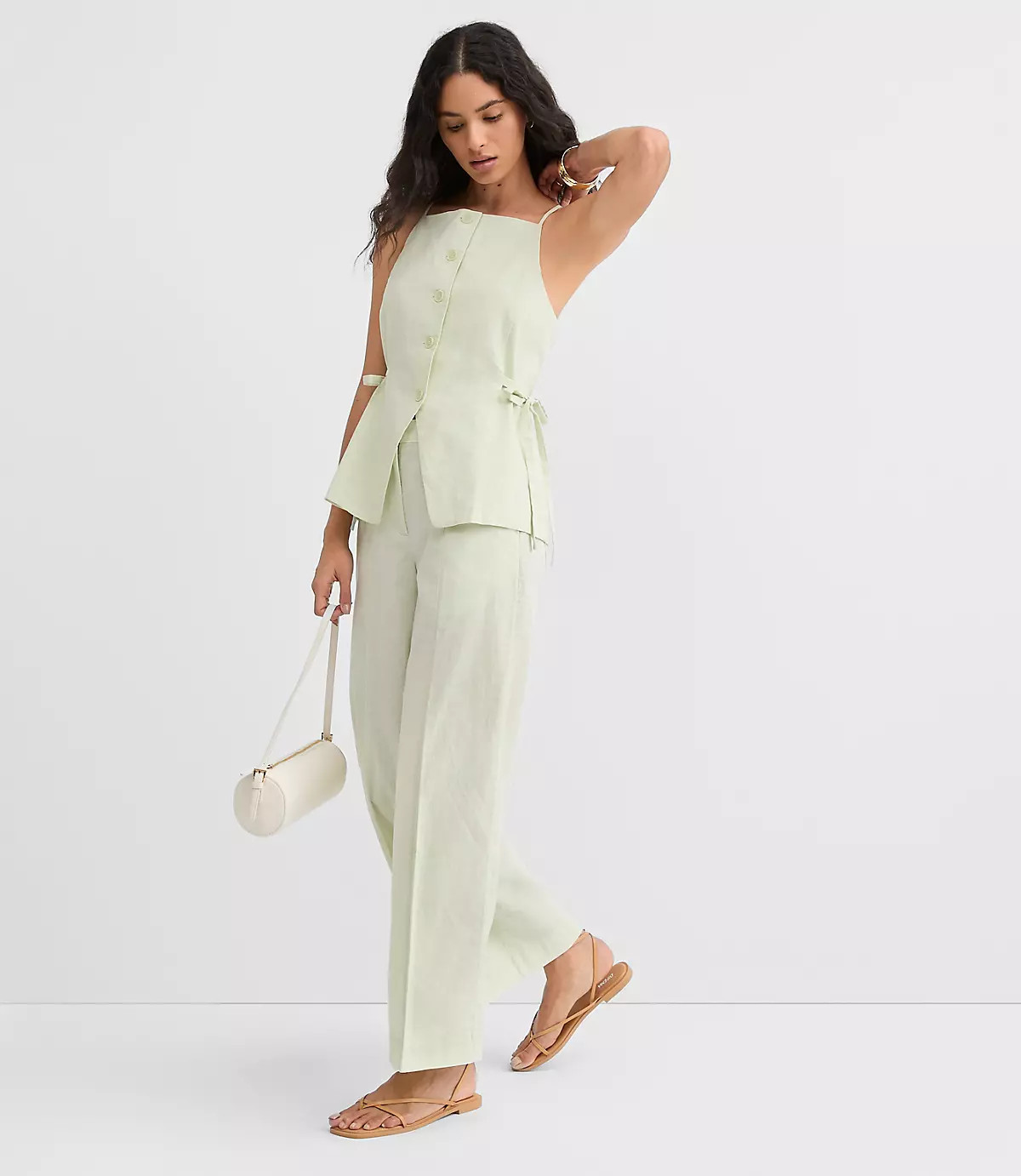 Side Tie Linen Cotton Strappy Vest Top | LOFT