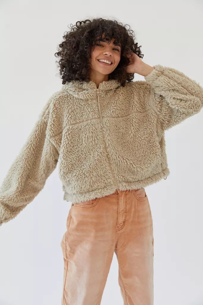 BDG Hooded Cropped Teddy Jacket | Urban Outfitters (US and RoW)