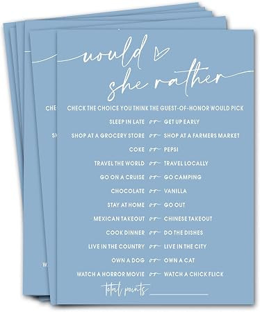 Bridal Shower Games Cards, Would She Rather Bridal Shower Game for 25 Guests, Engagement Party We... | Amazon (US)
