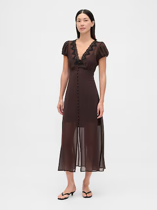 Lace-Trim V-Neck Maxi Dress | Gap (US)