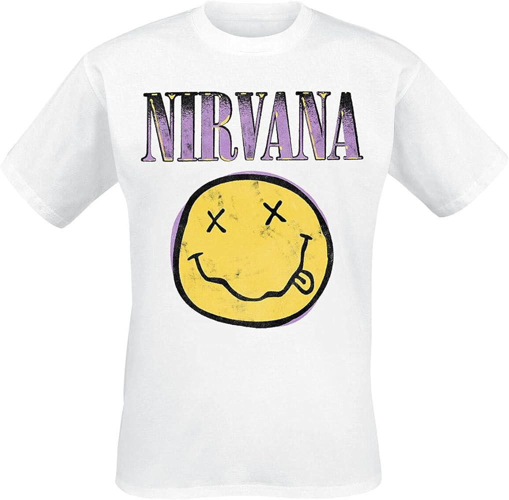 Nirvana T Shirt Copy Smiley Band Logo Official Mens White Size S | Amazon (US)