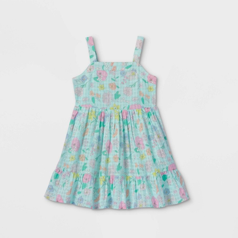 Toddler Girls' Tiered Floral Tank Top Woven Dress - Cat & Jack Mint 12M | Target