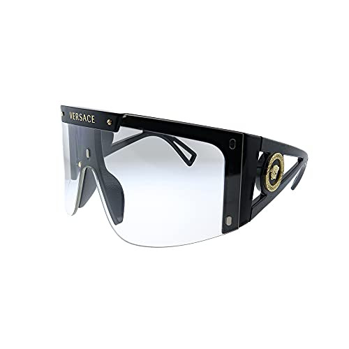 Versace VE 4393 GB1/1W Black Plastic Shield Sunglasses Purple Or Grey Clip On Lens | Amazon (US)
