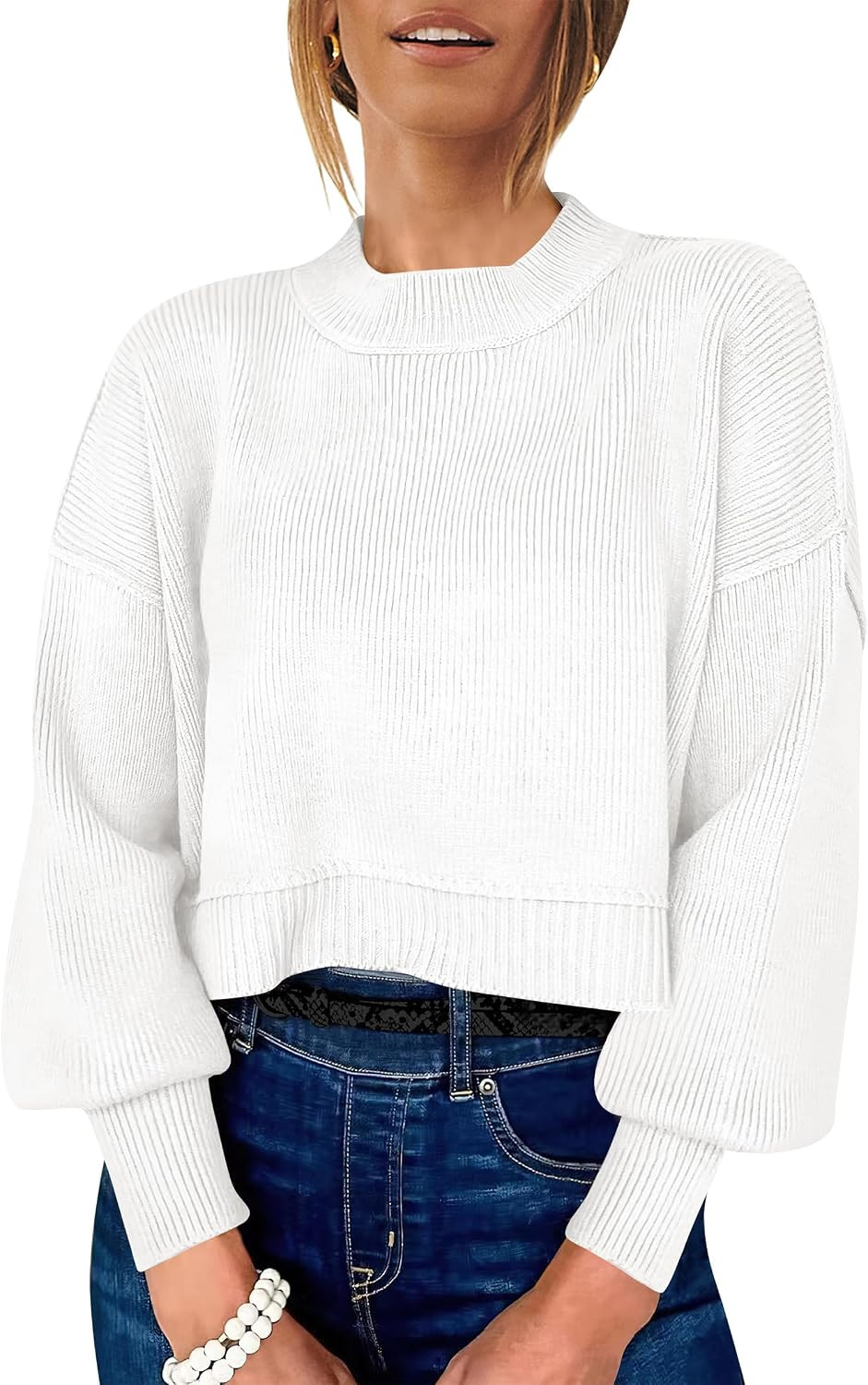 ANRABESS Cropped Sweaters for Women Long Sleeve Oversized Fall Outfits | Amazon (US)