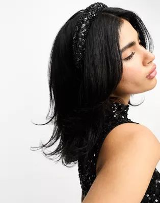 Maya Bridesmaids delicate sequin headband in black | ASOS (Global)