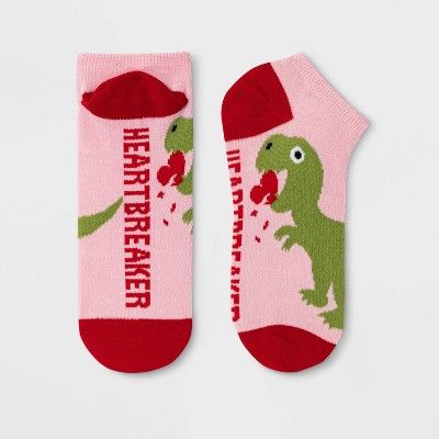 Women's "Heartbreaker" T-Rex Valentine's Day Low Cut Socks - Pink One Size | Target