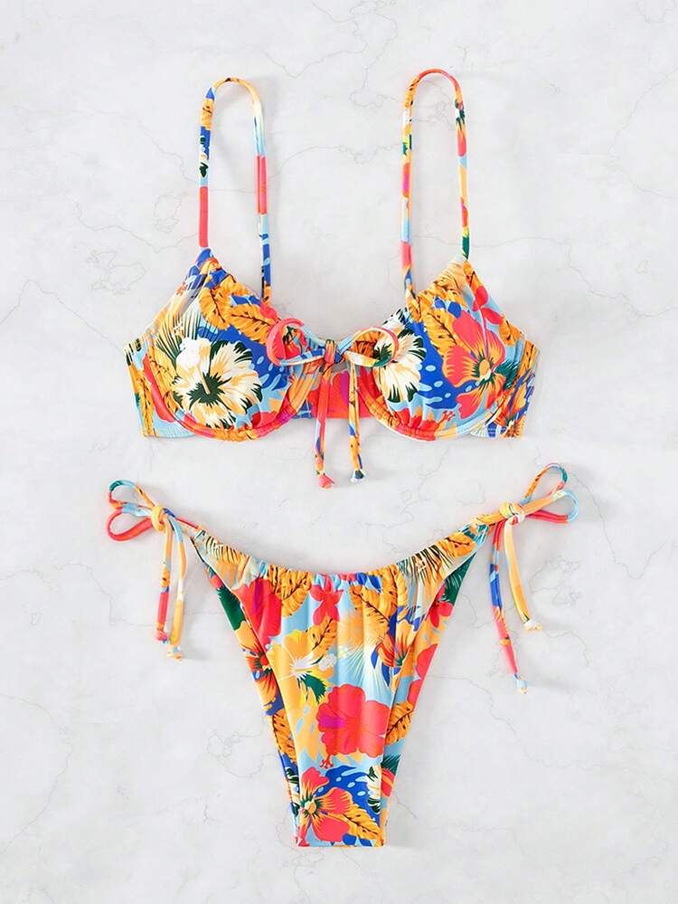 Floral Print Underwire Tie Side Bikini Swimsuit | SHEIN