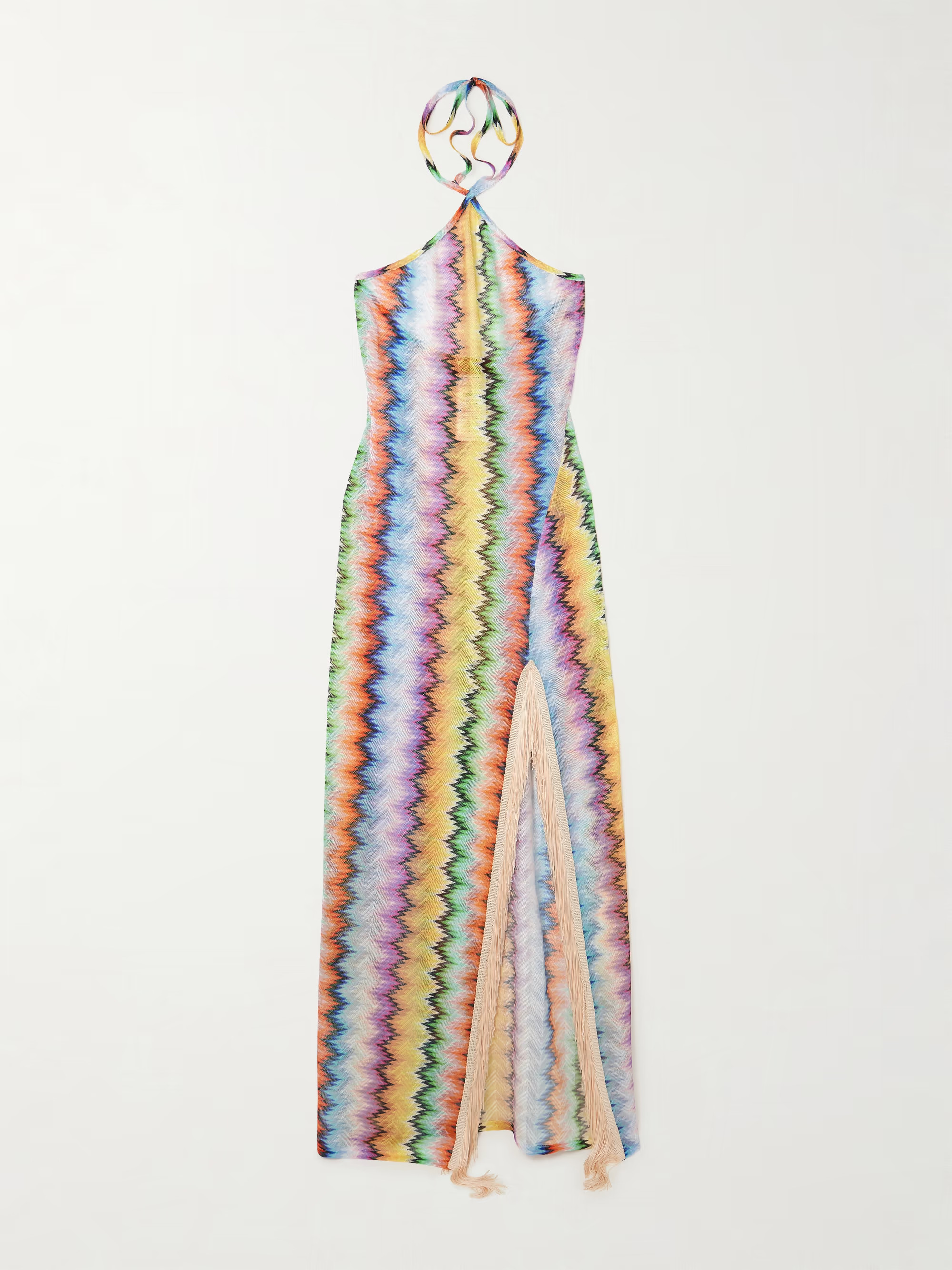 Fringed striped crochet-knit halterneck maxi dress | NET-A-PORTER (UK & EU)