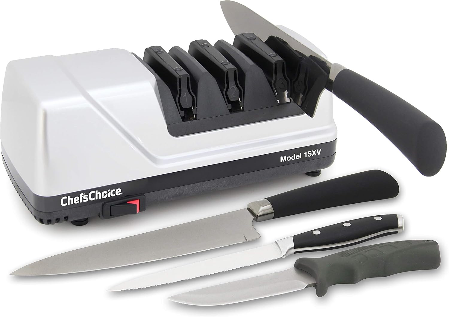 Chef’sChoice 15XV EdgeSelect Professional Electric Knife Sharpener with 100-Percent Diamond Abrasives and Precision Angle Guides for Straight Edge and Serrated Knives, 3-Stage, Gray | Amazon (US)