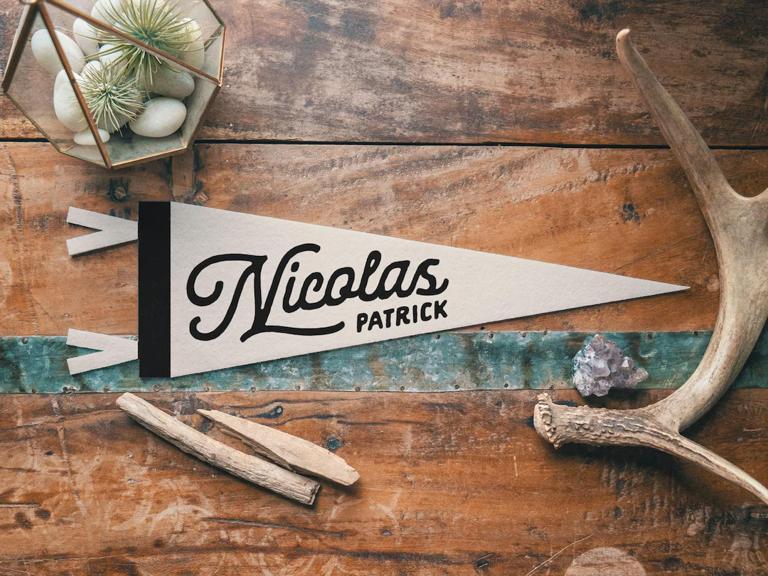 Custom Heritage Name Sign Felt Pennant | Personalized Neutral Vintage Style Banner Flag, Kids & N... | Etsy (US)