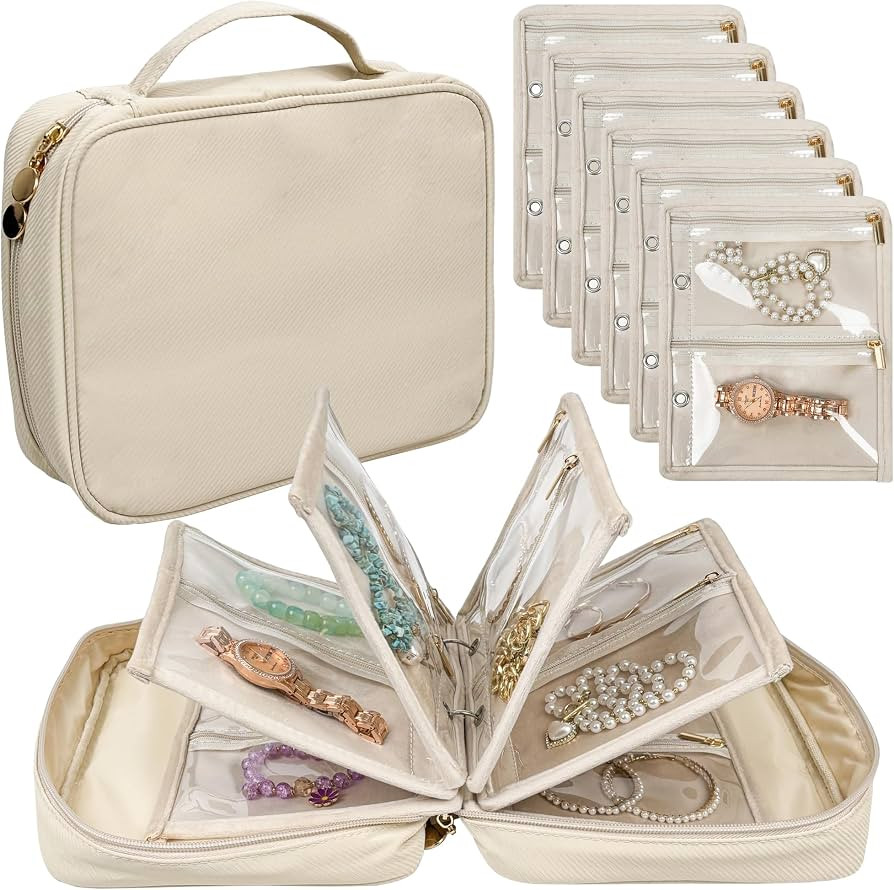 Travel Jewelry Organizer Case,Jewelry Bags for Traveling, Jewelry Binder with 24 Pcs Clear Zipper... | Amazon (US)