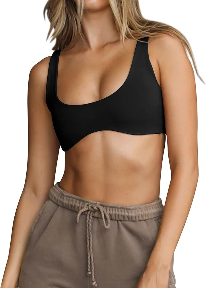 Meladyan Women Sports Bra Scoop Neck Curve Wireless Support Bralette Crop Tank Cami Backless Slee... | Amazon (US)