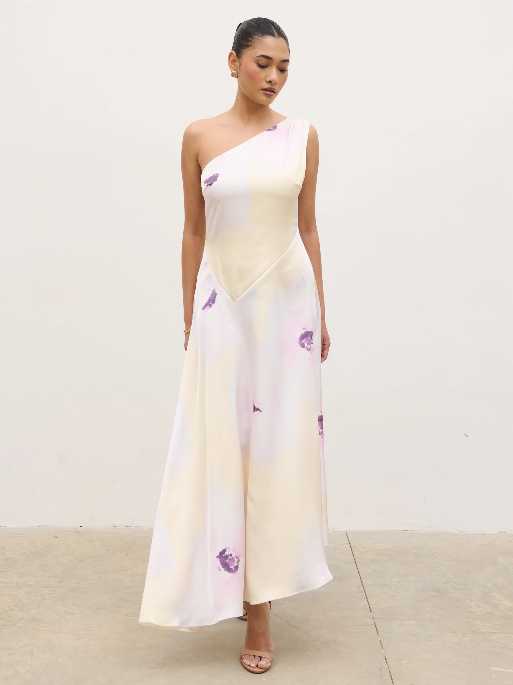 Ember One Shoulder Printed Midaxi Dress - Watercolour Poppy | Pretty Lavish (UK)