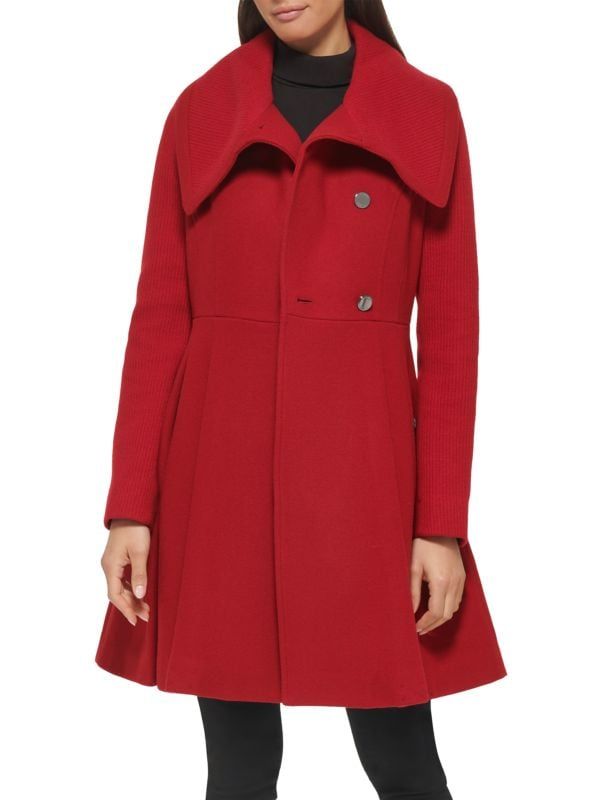 Guess Pleated Wool Blend Flared Coat on SALE | Saks OFF 5TH | Saks Fifth Avenue OFF 5TH