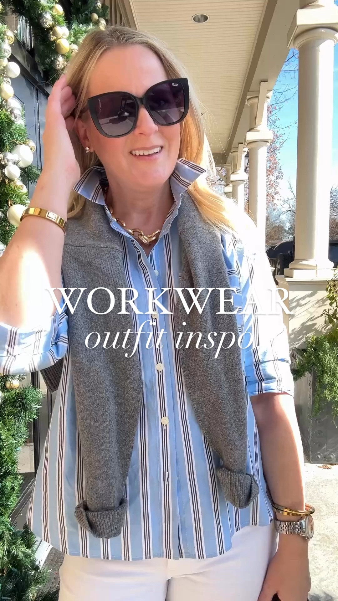 Workwear outfit inspo for the new year! I live IN the southeast and it still has a few warmer days! 

Love this everyday sweater that is easily layered over a button down shirt! 

Workwear, work outfits, sweaters, ltkvideo, preppy style, preppy outfits, old money outfits, old money style, grandmillennial, gray sweaters

#LTKWatchNow #LTKOver40 #LTKFindsUnder50