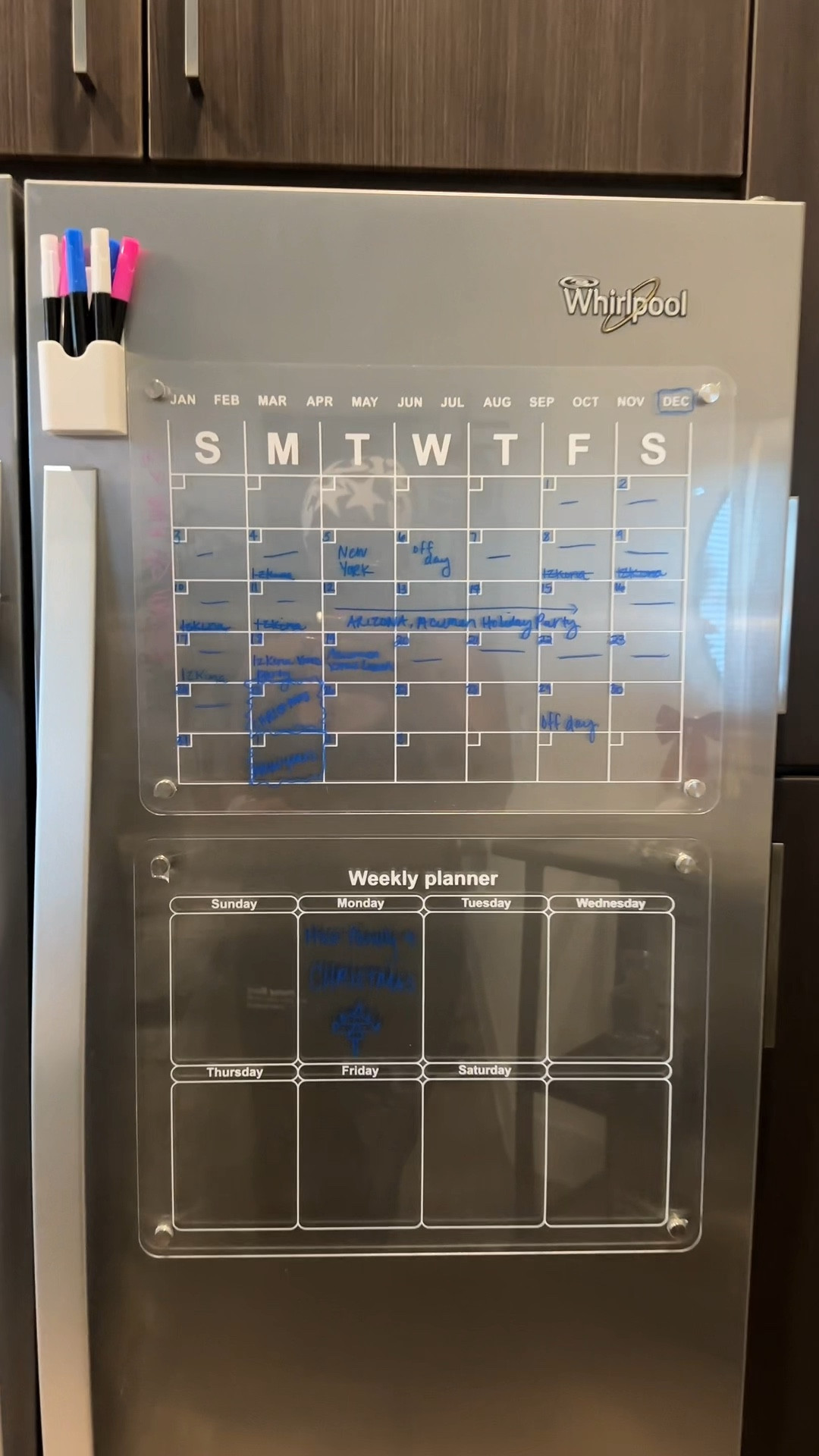 MAGNETIC ACRYLIC CALENDAR FOR FRIDGE! Want to get organized and have a daily or weekly reminder that constantly reminds you of items/tasks? Check out this cool clear dry erase planner board. 

It includes 6 markers (3 colors), magnetic pen holder, and towel. 


#LTKsalealert #LTKfindsunder50 #LTKhome