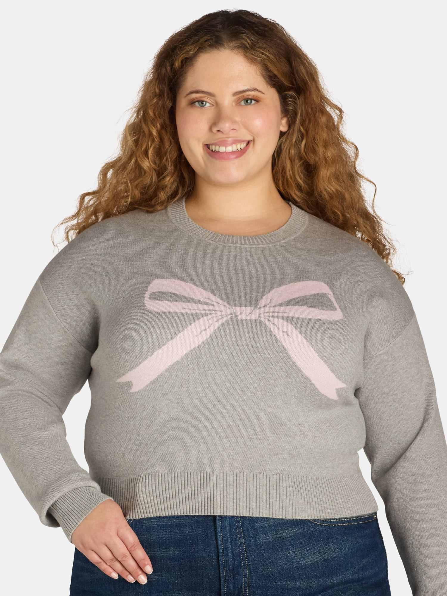 No Boundaries Jacquard Pullover Sweater, Midweight, Women’s Plus | Walmart (US)