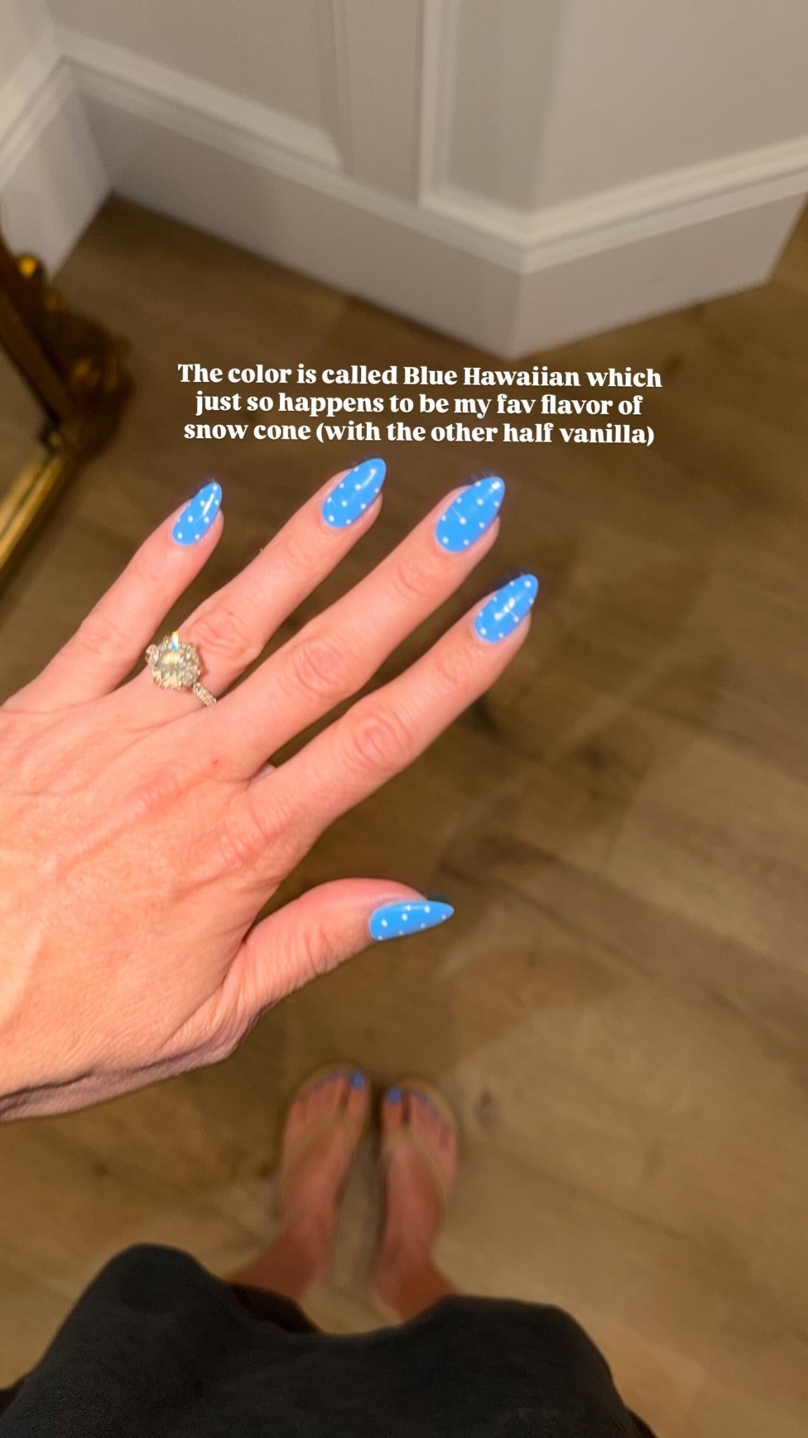 The color is called Blue Hawaiian which just so happens to be my fav flavor of snow cone (with the other half vanilla)