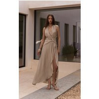 Cream Textured Plunge Trim Detail Maxi Dress | PrettyLittleThing UK