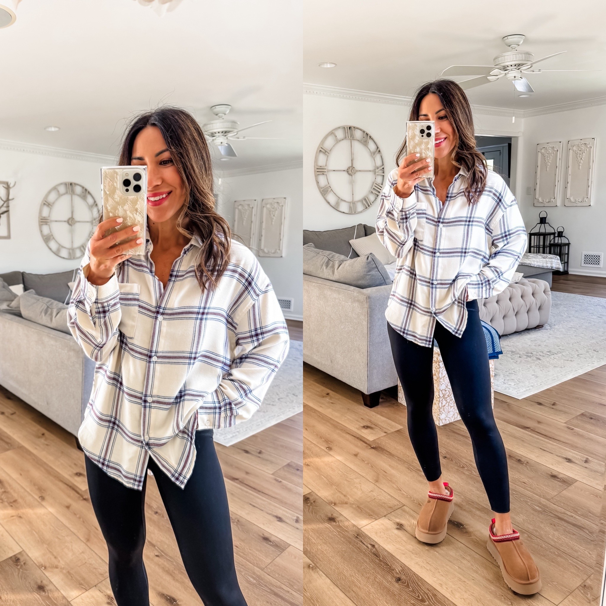 Small black flannel shirt, small leggings, clogs TTS

#LTKFindsUnder100 #LTKOver40