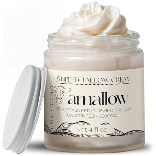 Amallow 100% Grass Fed Beef Tallow for Skin Care - Face + Body - Whipped Moisturizer for Sensitive Skin - Natural Lotion, 4 FL. oz. (Unscented + Jojoba Oil) | Amazon (US)