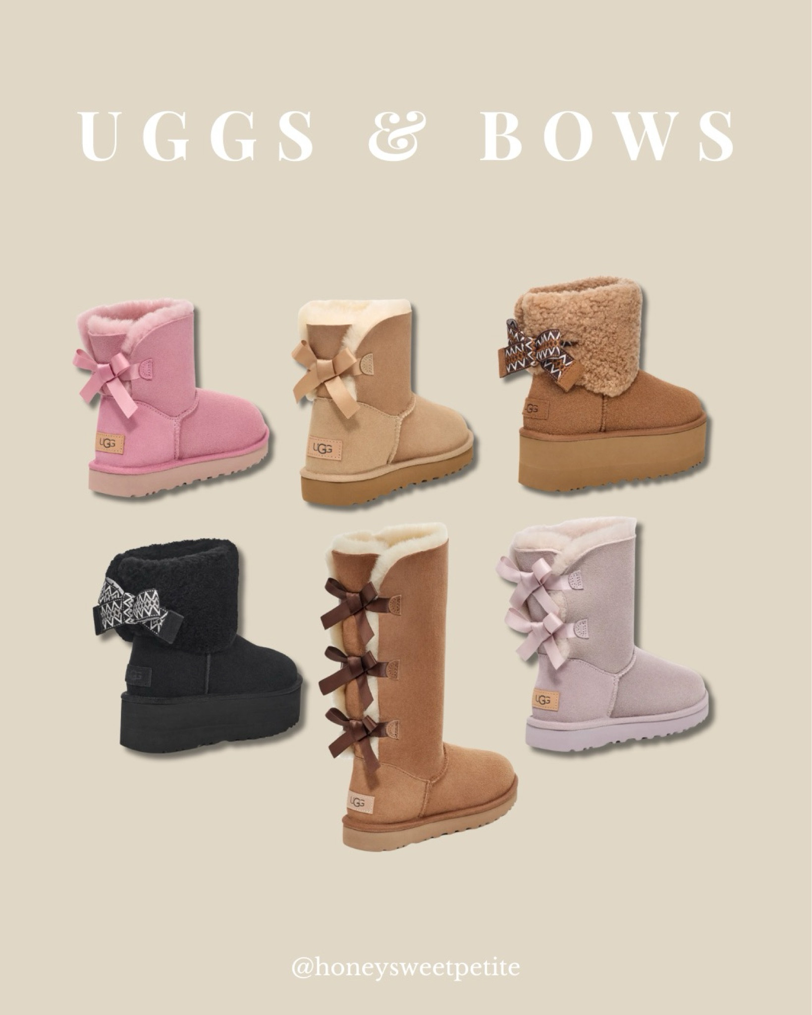 UGG boots with bows!! 

Fall outfit 
Fall shoes 
Fall style 
Ugg boots 
Gift for her 

Honey Sweet Petite 

#LTKShoeCrush #LTKStyleTip #LTKHoliday