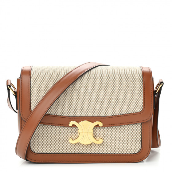 CELINE Textile Natural Calfskin Teen Triomphe Tan White | FASHIONPHILE | Fashionphile