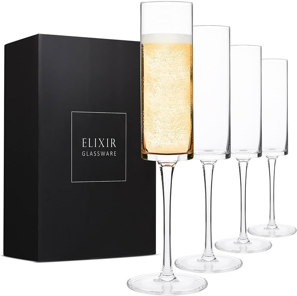 Amazon.com | ELIXIR GLASSWARE Champagne Flutes, Edge Champagne Glass Set of 4 - Modern & Elegant ... | Amazon (US)