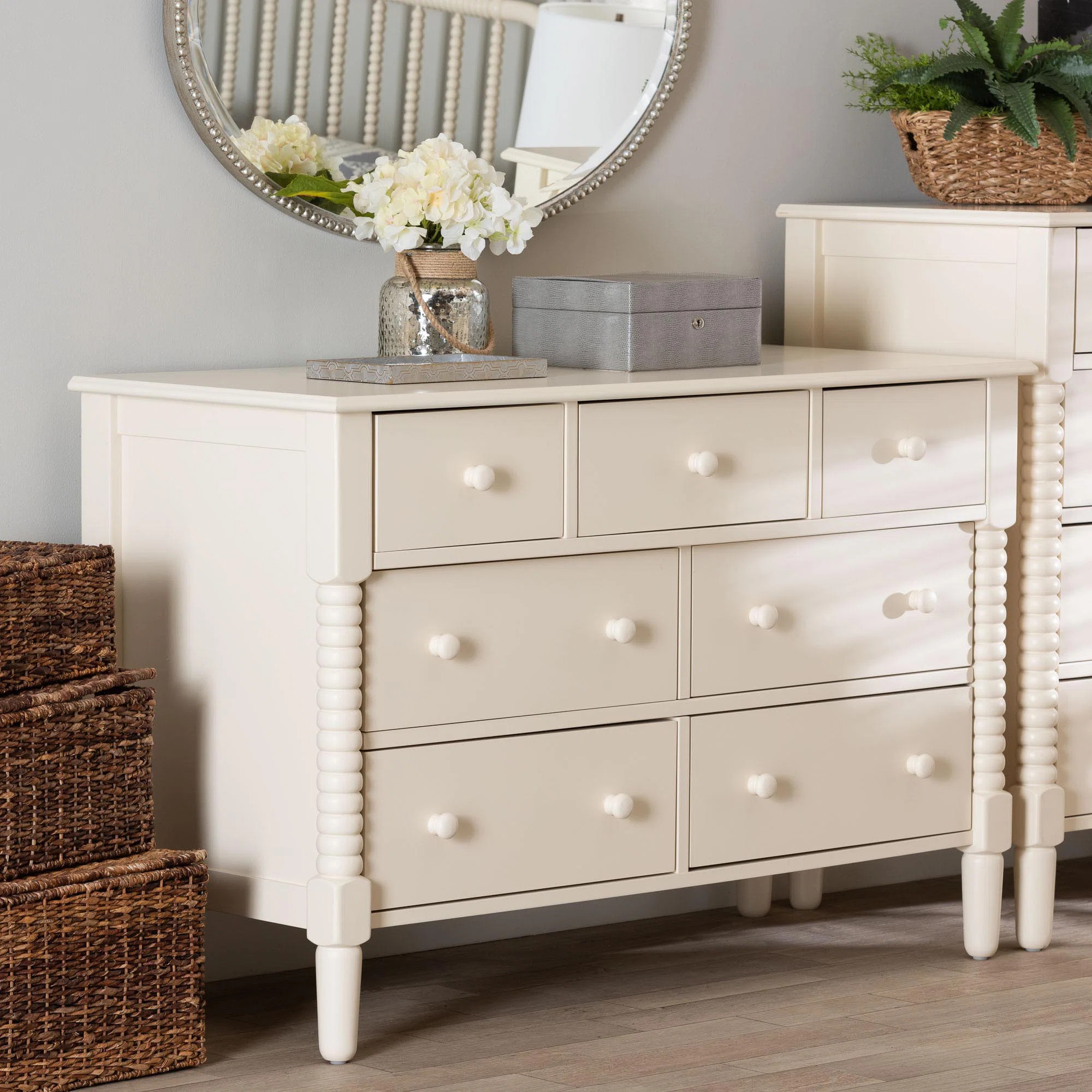 Baxton Studio Braith Farmhouse Spindle Wood 7-Drawer Dresser | Wayfair North America