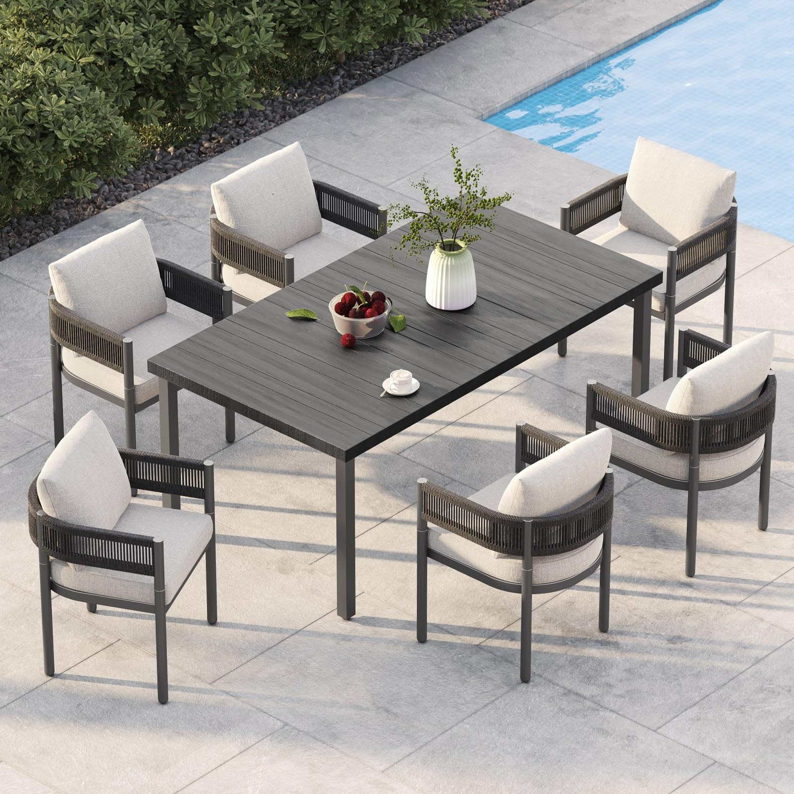 Grand patio Outdoor Dining Set for 6, 7 PCS Patio Table and Chairs Set, Metal Woven Wicker Fixed ... | Amazon (US)