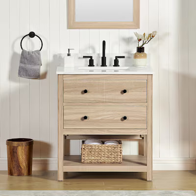 Style Selections Franky 31-in Light Wood Undermount Single Sink Bathroom Vanity with White Engine... | Lowe's