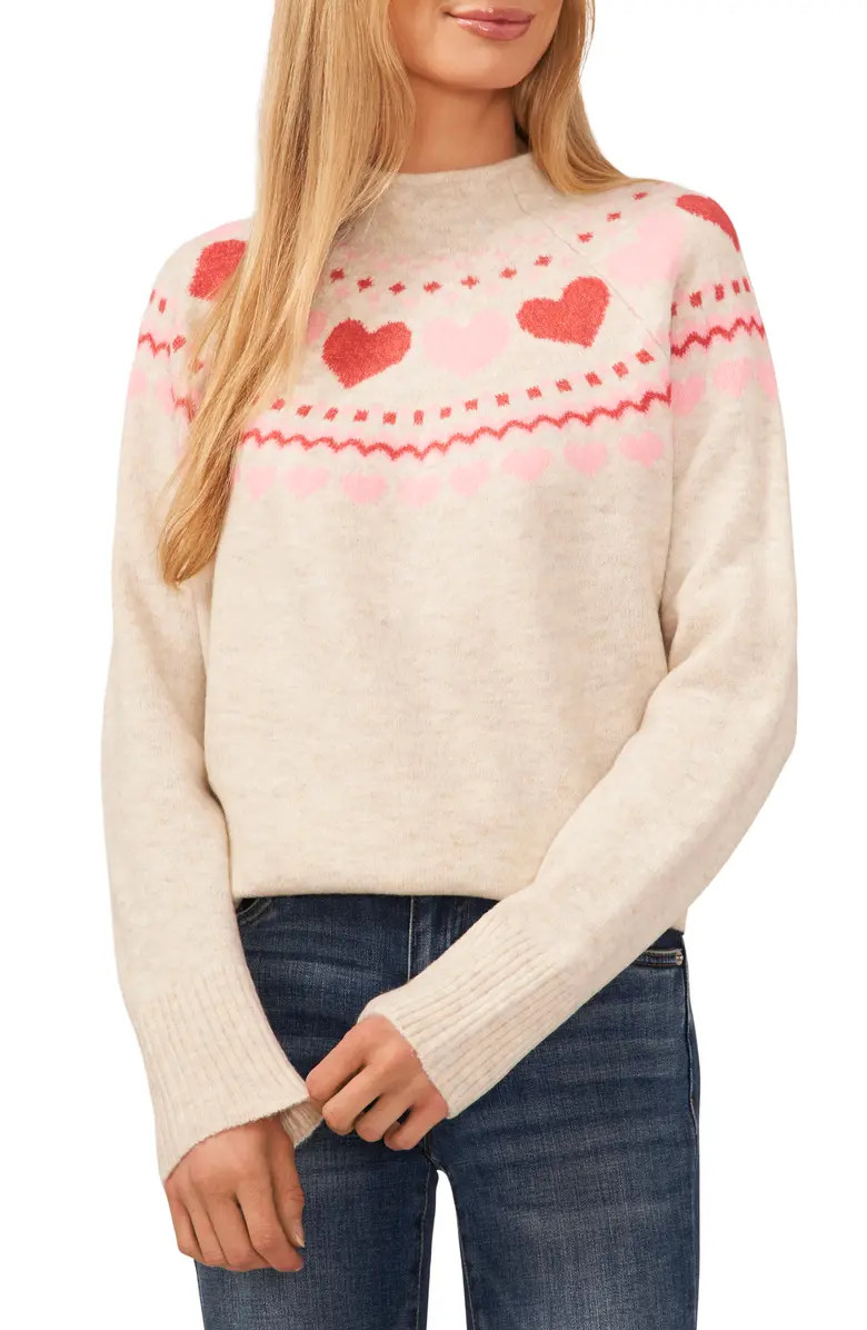 CeCe Fair Isle Heart Pattern Funnel Neck Sweater | Nordstrom | Nordstrom