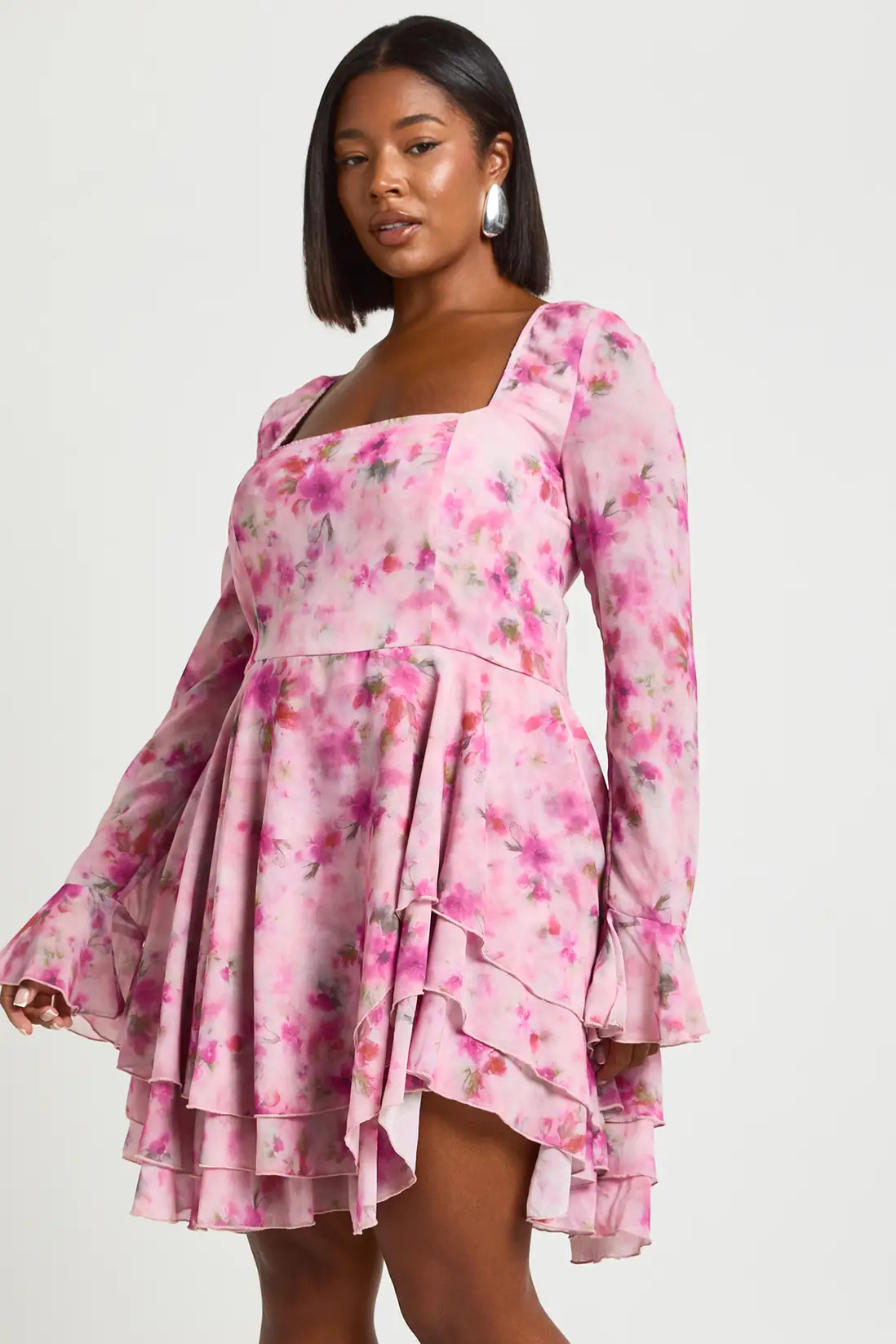 Pink Plus Floral Chiffon Skater Dress | Boohoo USA | boohoo (US & Canada)